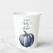 Blue Pumpkin Watercolor Boho Baby Boy Dusche Pappbecher (Rückseite)