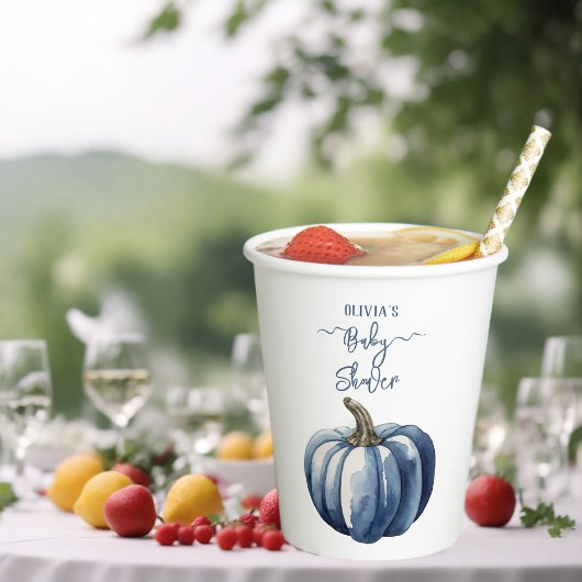 Blue Pumpkin Watercolor Boho Baby Boy Dusche Pappbecher