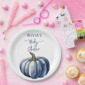 Blue Pumpkin Watercolor Boho Baby Boy Dusche Pappteller (Party)