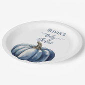Blue Pumpkin Watercolor Boho Baby Boy Dusche Pappteller (Schrägansicht)