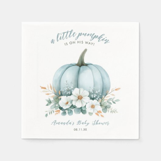 Blue Pumpkin Watercolor Boy Babydusche Napkins Serviette (Vorderseite)