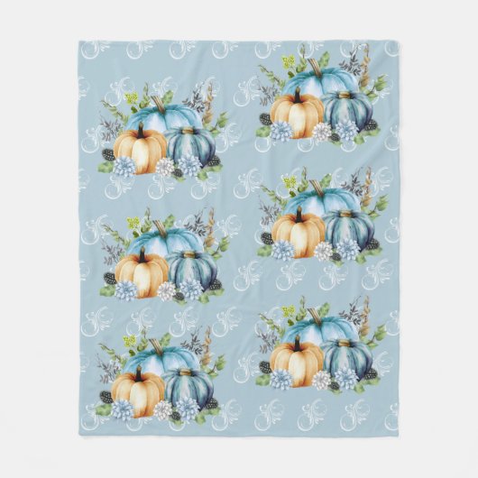 Blue Pumpkin Watercolor Herbst Fleecedecke (Vorderseite)