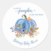Blue Pumpkin Whimsical Baby Dusche Runder Aufkleber (Vorderseite)