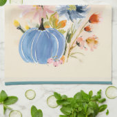 Blue Pumpkin & Wildflower Watercolor | Fall Floral Geschirrtuch (Gefaltet)