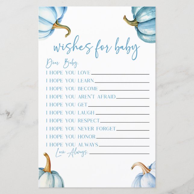 Blue Pumpkins Fallen Wünsche für Babydusche (Vorderseite)