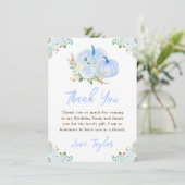 Blue Pumpkins Floral Birthday Party Dankeskarte (Stehend Vorderseite)