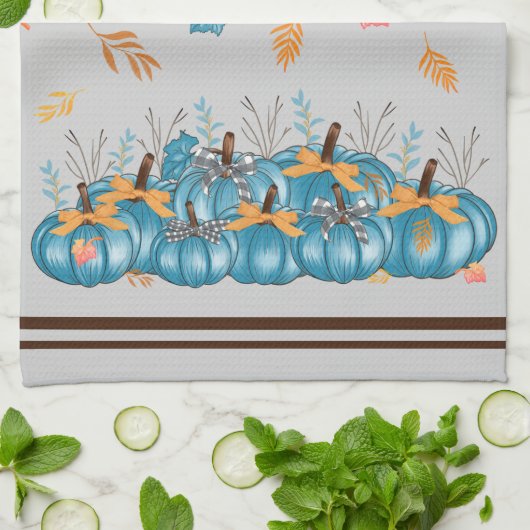 Blue Pumpkins Grau farbiges Küchentuch (Gefaltet)