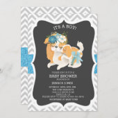 Blue Puppy Dog Mama Glitzer Zickzack Baby Dusche Einladung (Vorne/Hinten)