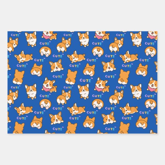 Blue Puppy Geschenkpapier Set (Vorderseite)