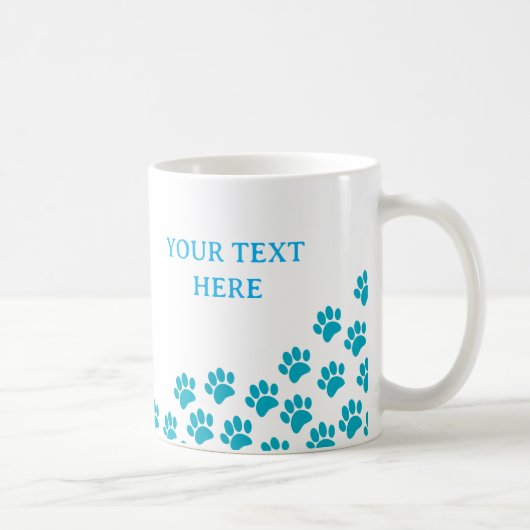 Blue Puppy Paw druckt mit benutzerdefiniertem Text Kaffeetasse (Rechts)