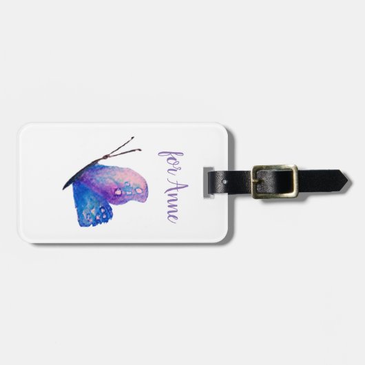 Blue, Purle Butterfly Art Gepäckmarke Gepäckanhänger (Vorderseite horizontal)