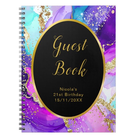 Blue, Purple and Gold Birthday Party Guest Book Notizblock (Vorderseite)