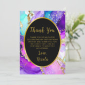 Blue, Purple and Gold Ink Birthday Party Dankeskarte (Stehend Vorderseite)