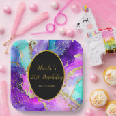 Blue, Purple and Gold Ink Birthday Party Pappteller (Party)