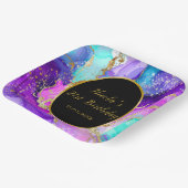 Blue, Purple and Gold Ink Birthday Party Pappteller (Gewinkelt)