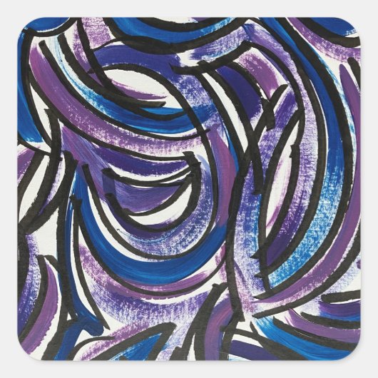 Blue Purple Brushstrokes Quadratischer Aufkleber (Vorderseite)
