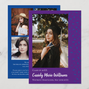 Blue Purple Confetti Graduation Announcement Einladung