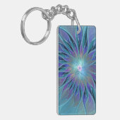 Blue Purple Flower Dream Abstract Fractal Art Schlüsselanhänger (Vorderseite links)