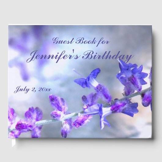 Blue Purple Flowers Birthday Party Gästebuch (Vorderseite)