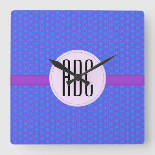 Blue Purple Geometric Personalized Monogram Quadratische Wanduhr