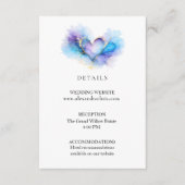 Blue Purple Gold Abstract Heart Wedding Details Begleitkarte (Vorderseite)