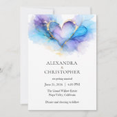 Blue Purple Gold Abstract Heart Wedding Invitation Einladung (Vorderseite)