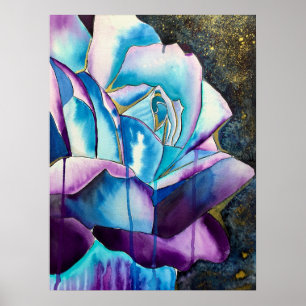 Blue purple gothic watercolor rose art poster