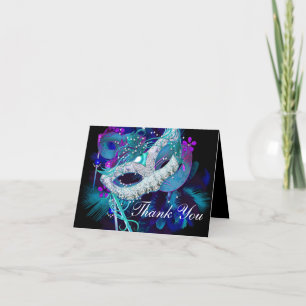 Blue & Purple Masks Masquerade Thank You Card Dankeskarte