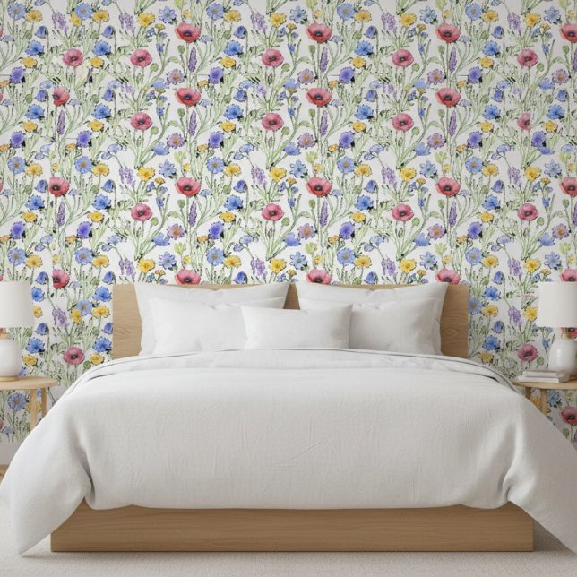 Blue Purple Red Watercolor Wildflower Tapete (Von Creator hochgeladen)