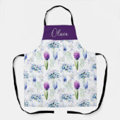 Blue Purple Watercolor Wildflower Custom Name Schürze (Vorderseite)