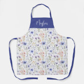 Blue Purple Watercolor Wildflower Custom Name Schürze (Vorderseite)