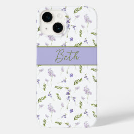 Blue Purple Watercolor Wildflower Name Case-Mate i iPhone 14 Hülle
