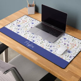 Blue Purple Watercolor Wildflower Name Monogram Schreibtischunterlage