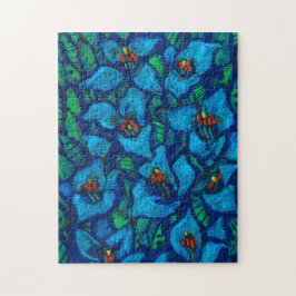Blue Puya Exotic Blume Abstrakte Blumenbemalung Puzzle