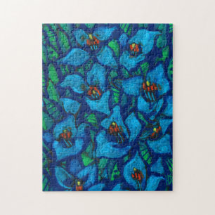 Blue Puya Exotic Blume Abstrakte Blumenbemalung Puzzle