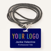 Blue-PVC-Name-Abzeichen mit Logo-Lanyard-Clip oder Ausweis (Vorderseite mit Schlüsselband)