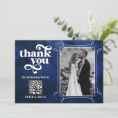 Blue QR Code Bold Typography Thank you Card Einladung (Stehend Vorderseite)