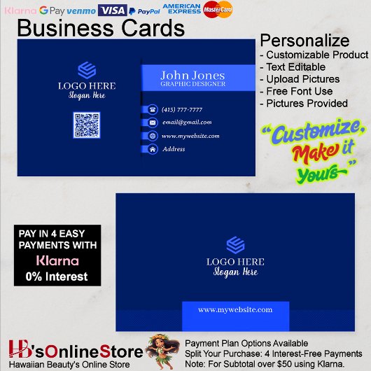 Blue QR Code Business Cards 21 Pack mit 100 Visitenkarte