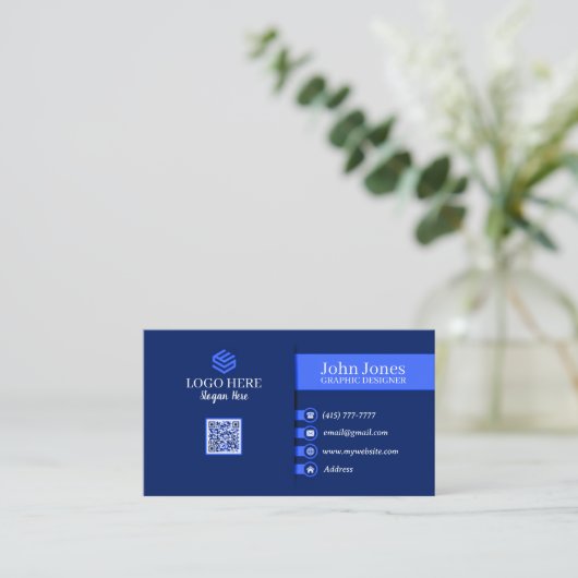 Blue QR Code Business Cards 21 Pack mit 100 Visitenkarte (Stehend Vorderseite)