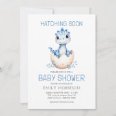 Blue QR Code Dinosaurier Hatching Bald Baby Dusche Einladung (Vorderseite)