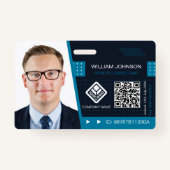 Blue QR Code Foto ID Abzeichen | Unternehmensmitar Ausweis (Vorderseite)