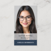 Blue QR Code Foto Minimalistisch Beruflich Visitenkarte (Vorderseite)