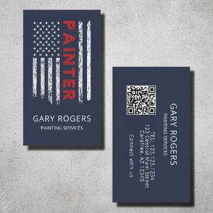 Blue QR Code Mainter American Flag Visitenkarte