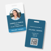 Blue QR Code School Lehrer Foto ID Abzeichen Ausweis (Vorder- & Rückseite)