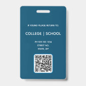 Blue QR Code School Lehrer Foto ID Abzeichen Ausweis (Rückseite)