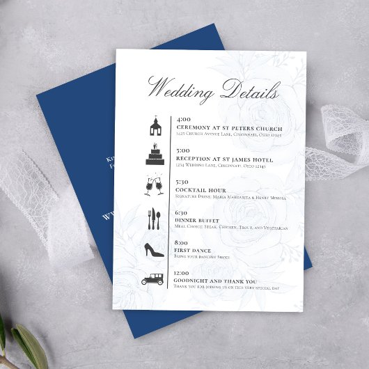 Blue QR Code Wedding Details Timeline Card Begleitkarte