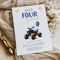 Blue Quad Bike 4. Geburtstag Einladung