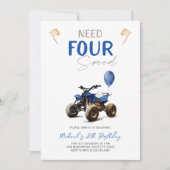 Blue Quad Bike 4. Geburtstag Einladung (Vorderseite)