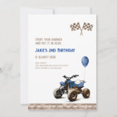 Blue Quad Bike jedes Alter Geburtstag Einladung (Vorderseite)