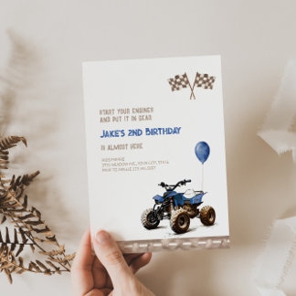 Blue Quad Bike jedes Alter Geburtstag Einladung